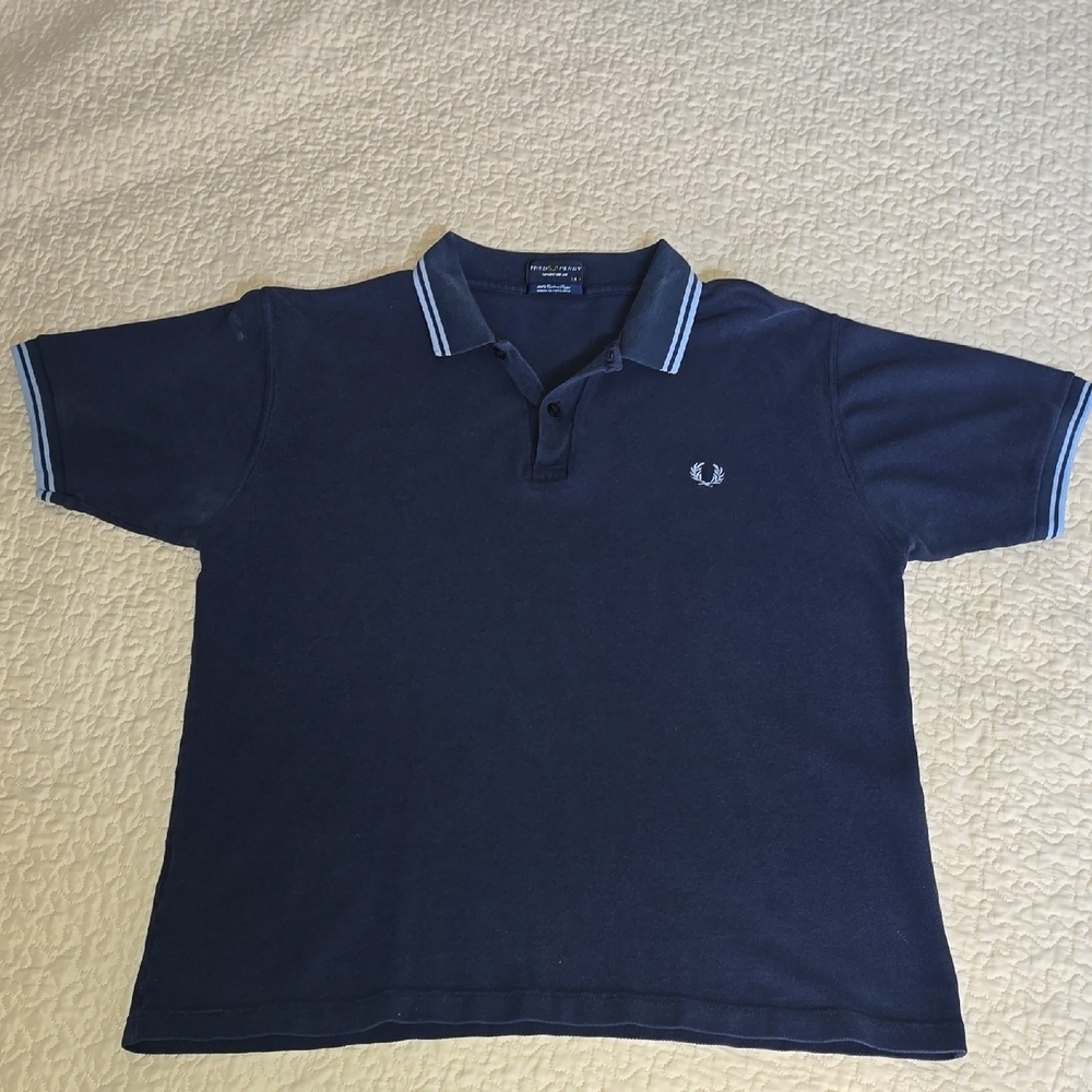 Fred Perry Polo Shirt Navy Blue Large L Made in England Vintage 90s